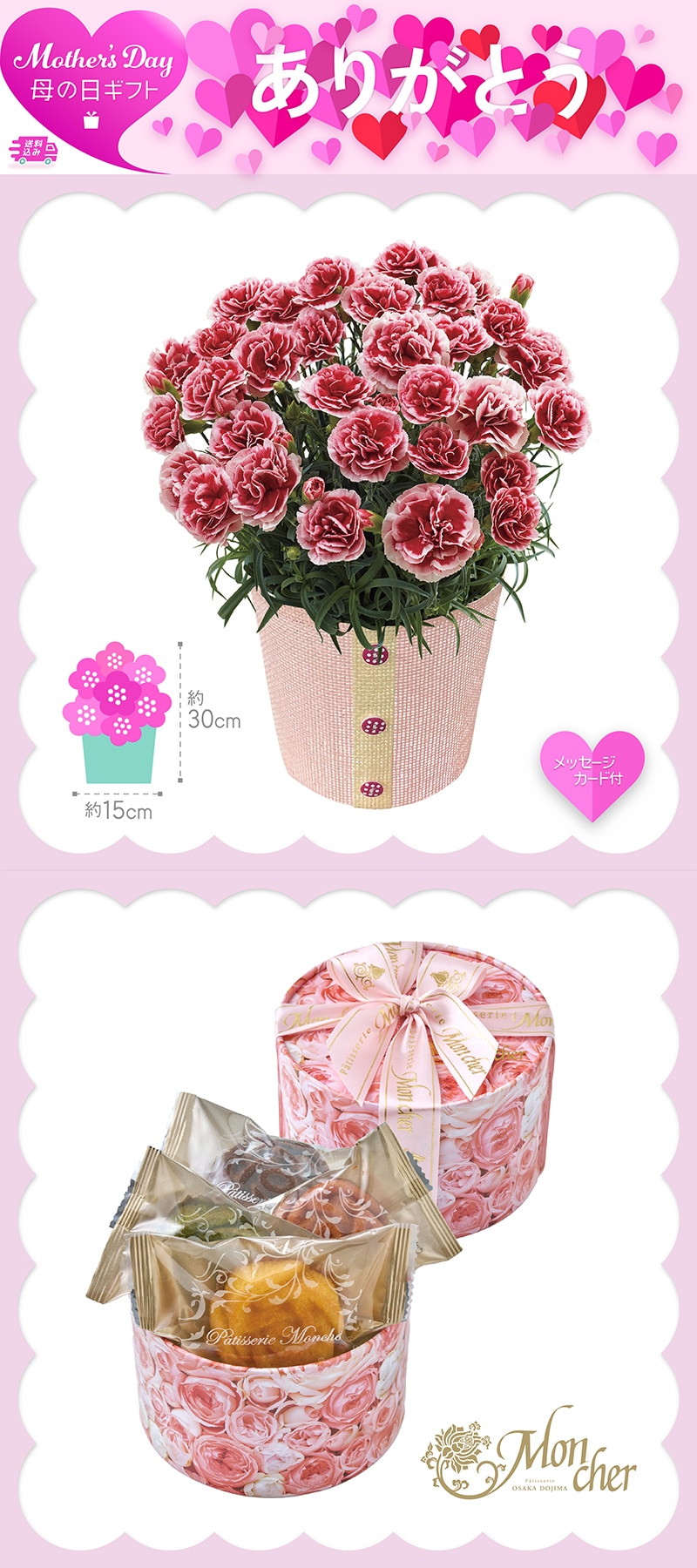 母の日 カーネーション いちごホイップと「パティスリー モンシェール」エタニティーローズ 81008 TMDS10118 26MDS 送料込み