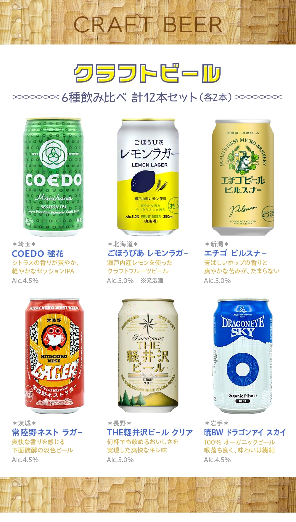 クラフトビ－ル6種飲み比べ